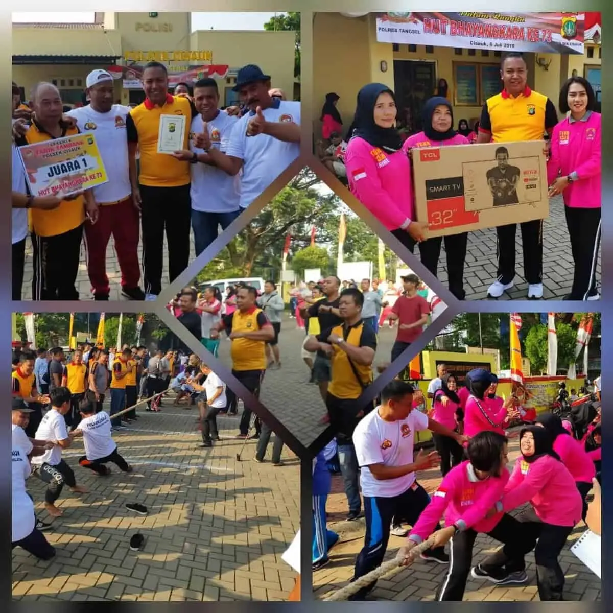 HUT Bhayangkara ke 73, Polsek Cisauk Gelar Senam Sehat & Lomba Tarik Tambang
