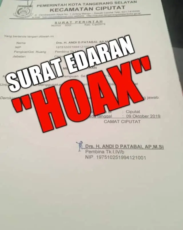 Terkait Surat Edaran Camat Ciputat Jumat Bergamis Hitam, Itu "Hoax"
