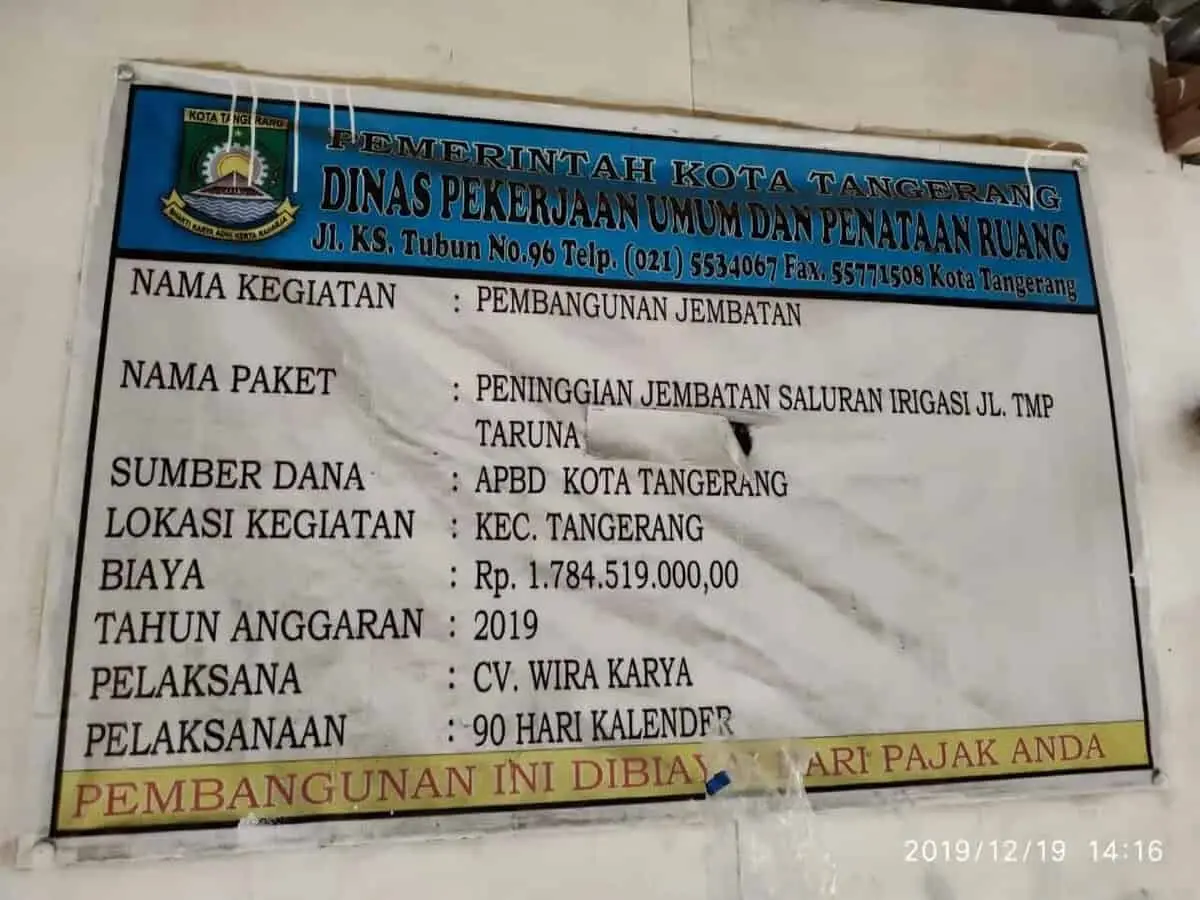 Proyek Jembatan Di jalan TMP Taruna Tangerang Diprediksi Bakal Tak Tepat Waktu
