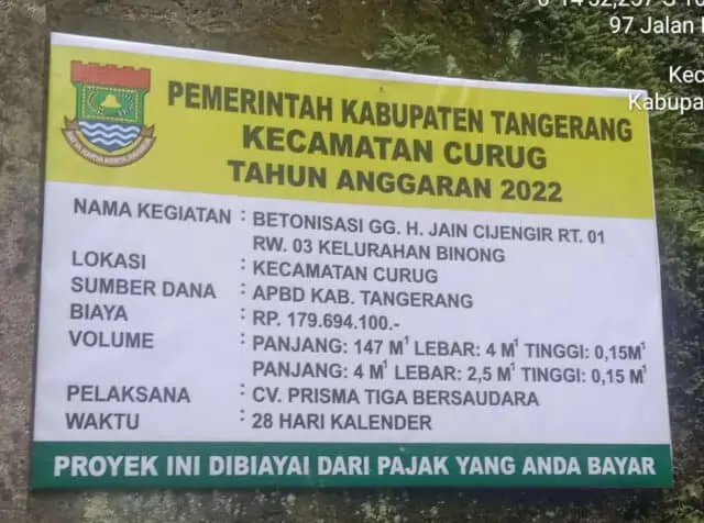 Proyek Betonisasi di Jalan Gang H. Jain Cijengir, Kasi Ekbang Kecamatan Curug Terkesan Tutup Mata Proyek Betonisasi di Jalan Gang H. Jain Cijengir, Kasi Ekbang Kecamatan Curug Terkesan Tutup Mata