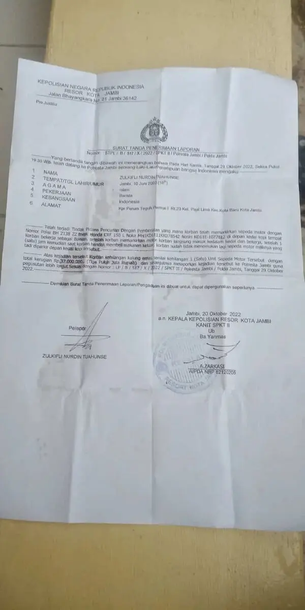 Maling Motor di Jambi Semakin Parah, Pemilik Kendaraan Harus Ekstra