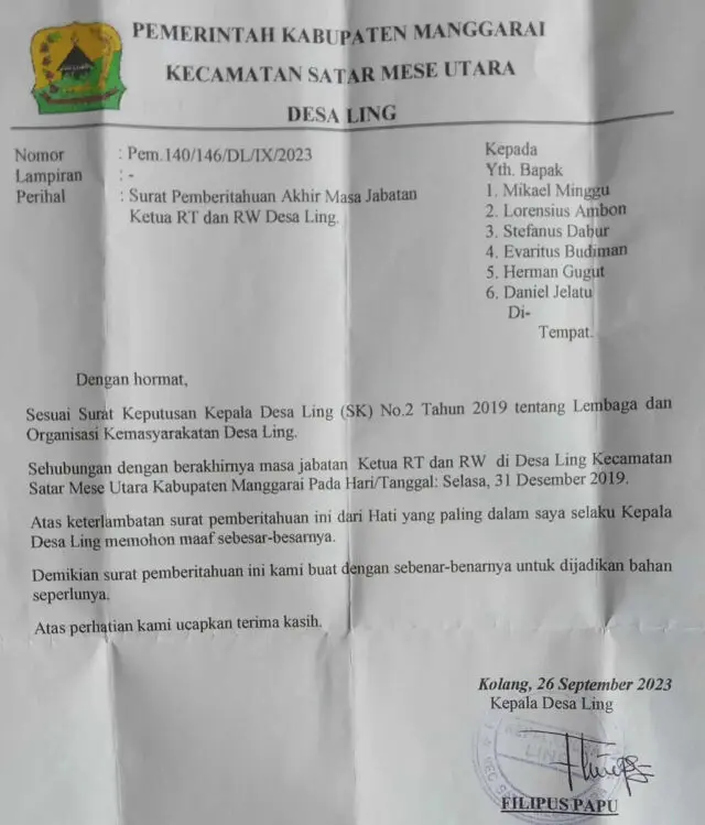 Warga Dusun Nereng Persoalkan Mekanisme Pengangkatan Dan Pemberhentian Ketua RT Dan RW Desa Ling, Kabupaten Manggarai, NTT Warga Dusun Nereng Persoalkan Mekanisme Pengangkatan Dan Pemberhentian Ketua RT Dan RW Desa Ling, Kabupaten Manggarai, NTT