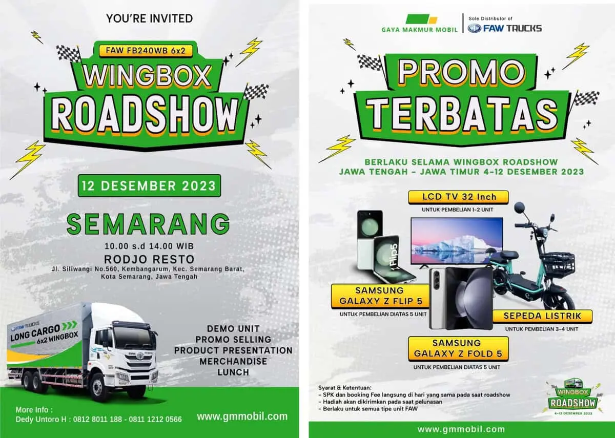 Roadshow Hari Terakhir, PT GMM Truck FAW Hadir dan Meriahkan Pasar Logistic Kota Semarang Roadshow Hari Terakhir, PT GMM Truck FAW Hadir dan Meriahkan Pasar Logistic Kota Semarang
