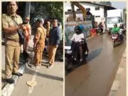 Jalan Licin Akibat Lumpur Proyek Galian PDAM TB, Seorang Pengendara Terjatuh