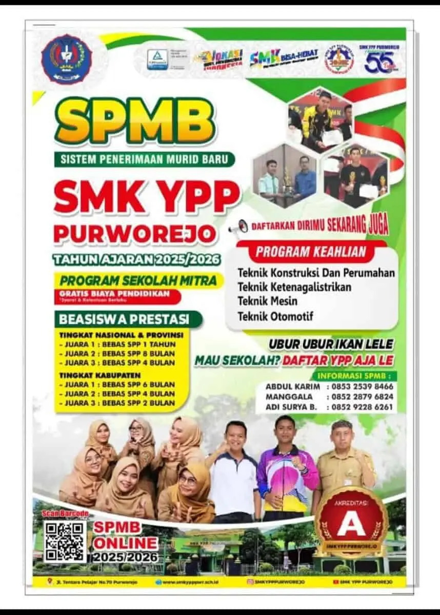 SMK YPP Purworejo Buka Pendaftaran Siswa Baru Tahun Ajaran 2025/2026, Tawarkan Sekolah Gratis dan Beasiswa Menarik