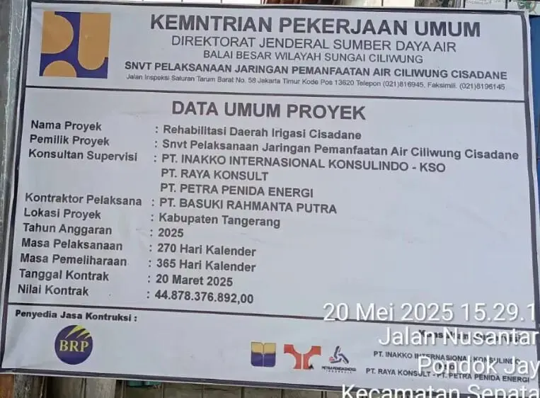 LSM LipanhHam Resmi Surati Kementerian PUPR" Terkait Proyek Rehabilitasi Daerah Irigasi Cisadane