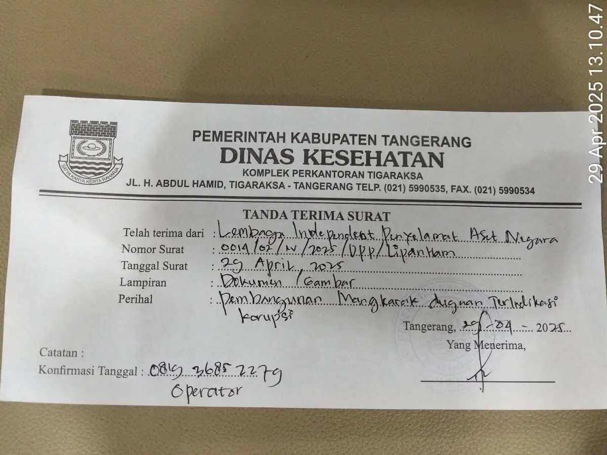 Surat Klarifikasi Baru Disposisi, Begini Kata Ketum LipanHam Terhadap Dinkes Kabupaten Tangerang 