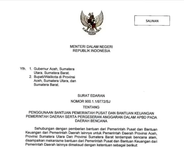 Mendagri Terbitkan SE Penggunaan Bantuan Keuangan dan Pergeseran Anggaran pada Daerah Bencana Mendagri Terbitkan SE Penggunaan Bantuan Keuangan dan Pergeseran Anggaran pada Daerah Bencana