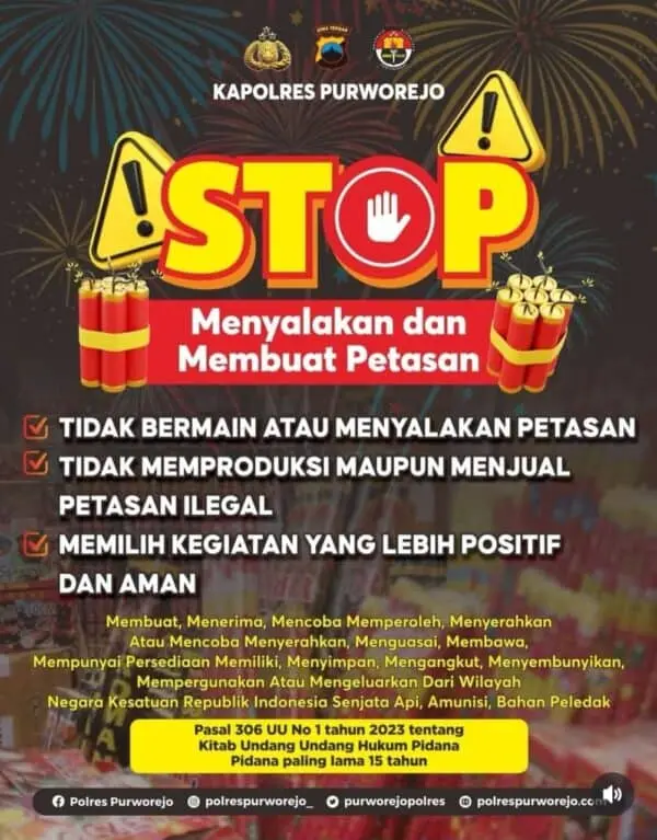 Stop Petasan Sekarang! Kapolres Purworejo Tegaskan Sanksi Berat bagi Pelanggar Stop Petasan Sekarang! Kapolres Purworejo Tegaskan Sanksi Berat bagi Pelanggar