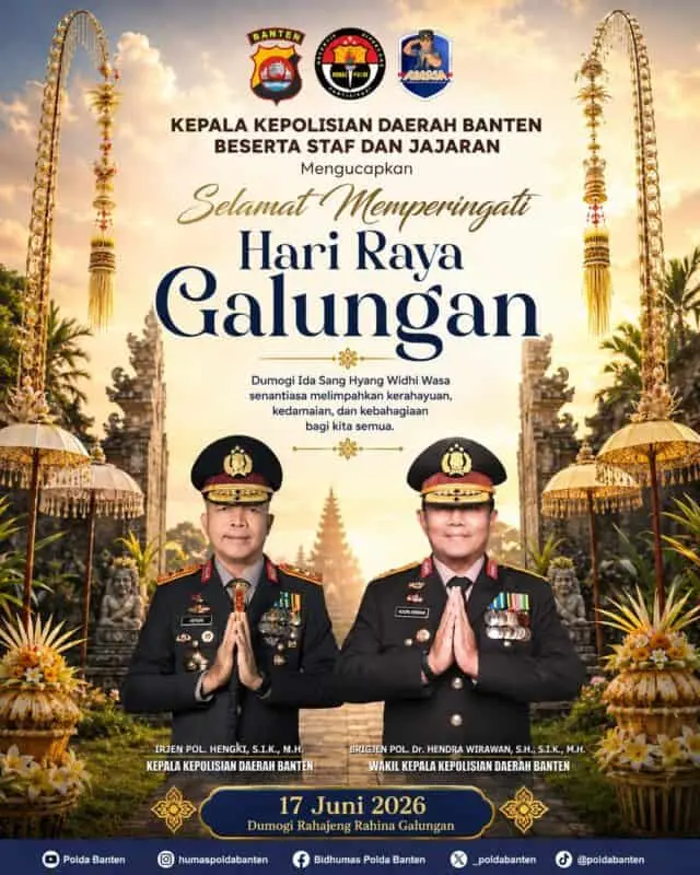 Hari Raya Galungan 2026, Kapolda Banten Doakan Kebahagiaan dan Kedamaian bagi Semua Hari Raya Galungan 2026, Kapolda Banten Doakan Kebahagiaan dan Kedamaian bagi Semua